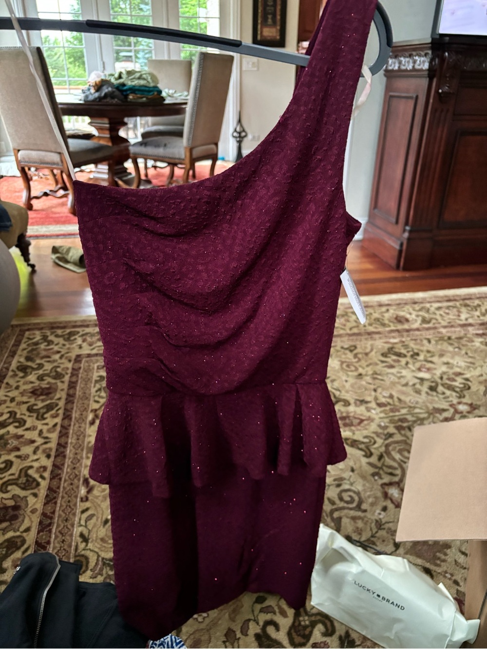 Windsor Burgundy One-Shoulder Sparkle Dress